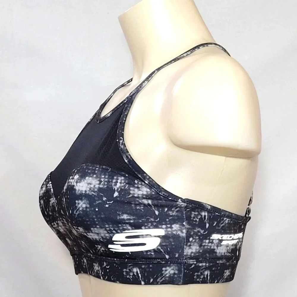 Sketchers Sport Illusion Wire Free Sports Bra SMALL Abstract Gray NWT New with T - Picture 2 of 3